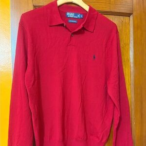 Polo sweater by Ralph Lauren 100% Merino Wool Pullover 2-Button Red Size Large